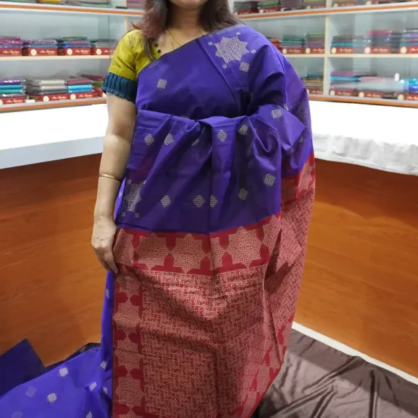 Blue & Maroon - SSC18 - Semi Silk Cotton Saree