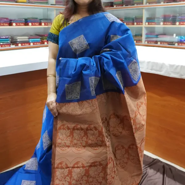 Blue & Rust Orange - SSC19 - Semi Silk Cotton Saree