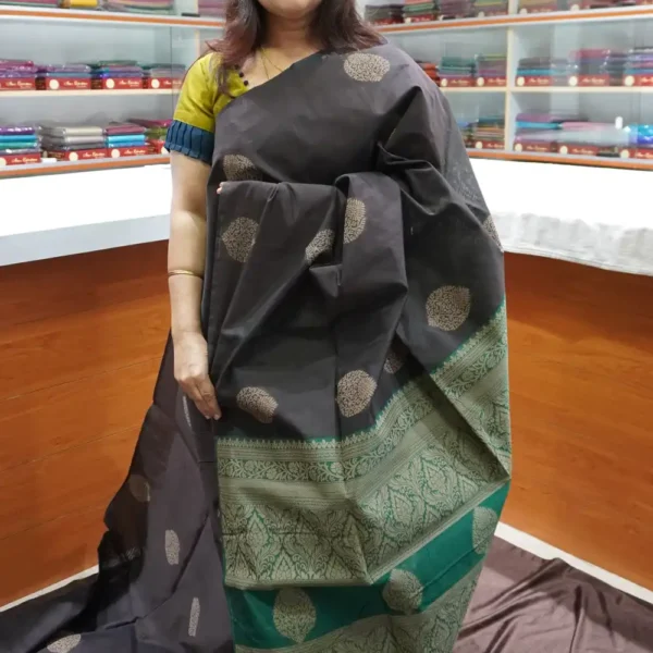 Dark Brown & Green - SSC23 - Semi Silk Cotton Saree