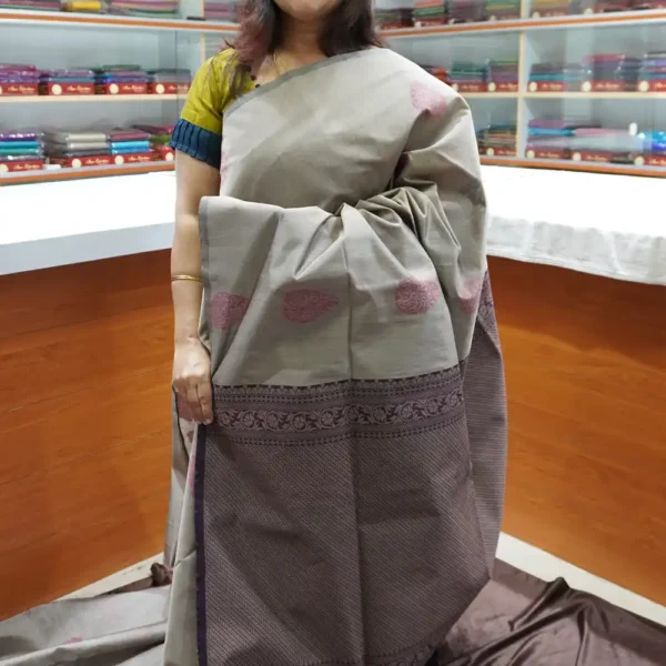 Light Grey & Deep Wine - SSC30 - Semi Silk Cotton Saree