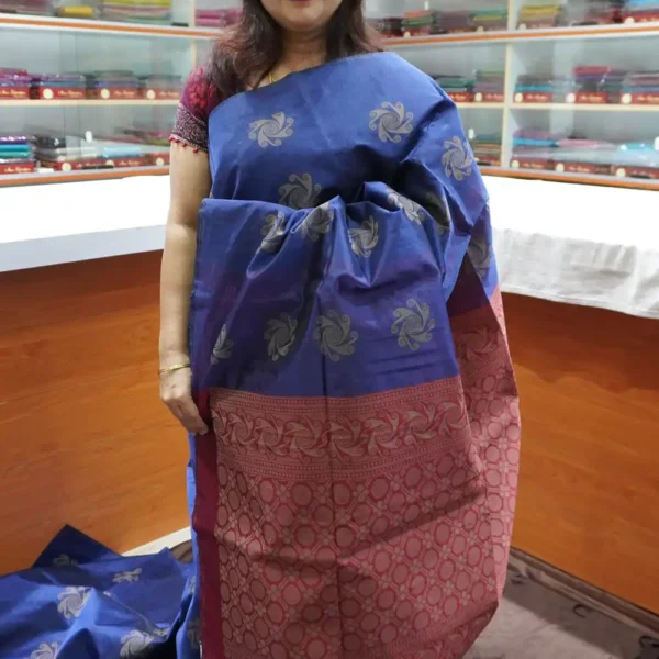 Blue & Maroon - SSC32 - Semi Silk Cotton Saree