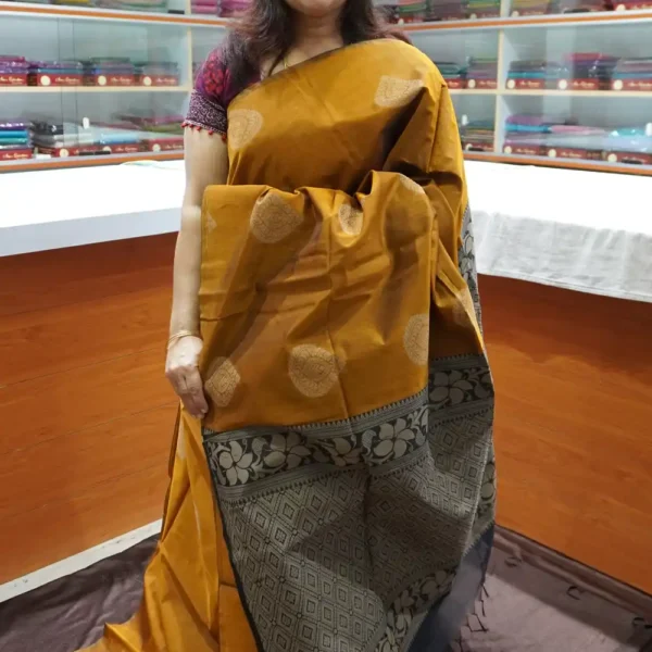Mustard Yellow & Black - SSC40 - Semi Silk Cotton Saree