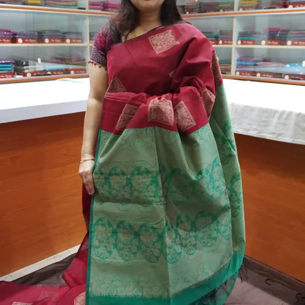Maroon & Green - SSC42 - Semi Silk Cotton Saree