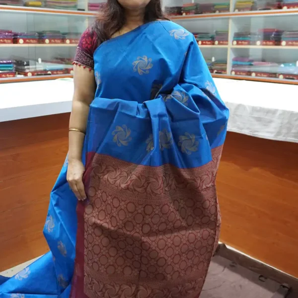 Blue & Maroon - SSC56 - Semi Silk Cotton Saree