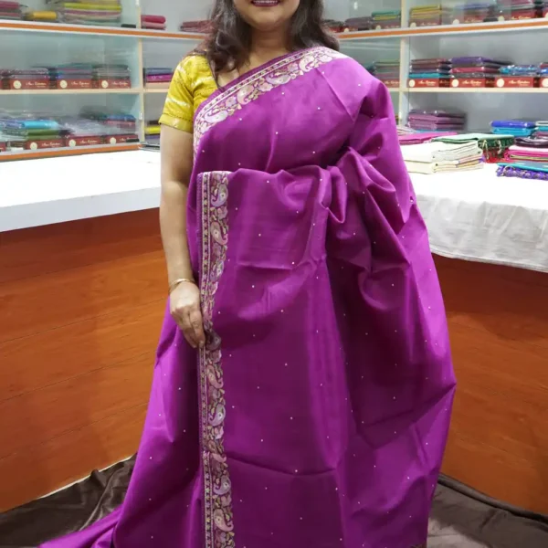 Dark Purple - TUEM1 - Tussar Embroidery Sarees