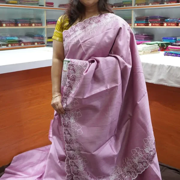 Lotus Pink - TUEM5 - Tussar Embroidery Sarees