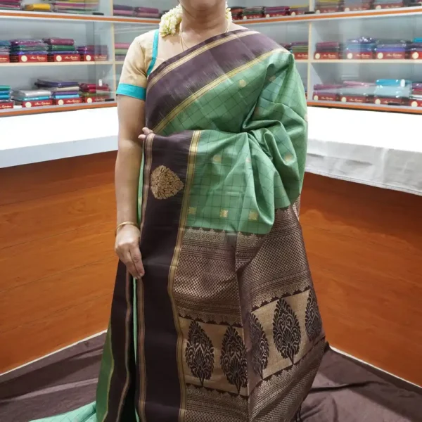 Elaichi Green & Coffee Brown - PRSK216 - Pure Kanchipuram Soft Silk Saree
