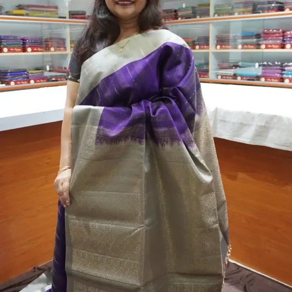 Purple & Grey – PRSK220 – Half Pure Kanchipuram Silk Saree