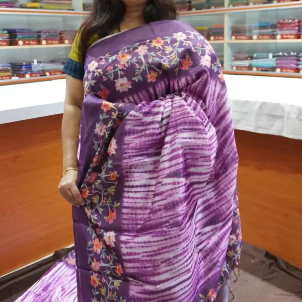OFF26 - Dark Violet - Printed Tussar Silk Saree
