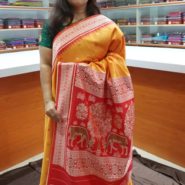 OFF38 – Orange & Red – Semi Tussar Silk Saree