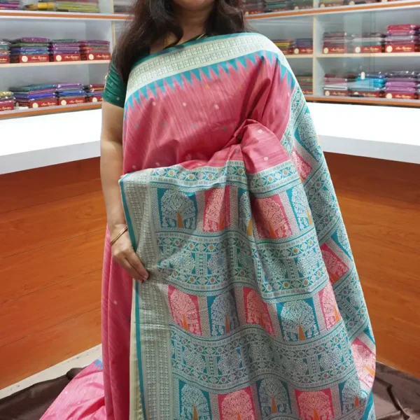 OFF45 – Pink & Blue – Semi Tussar Silk Saree