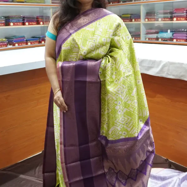 OFF50 – Parrot Green & Purple – Semi Silk Sarees