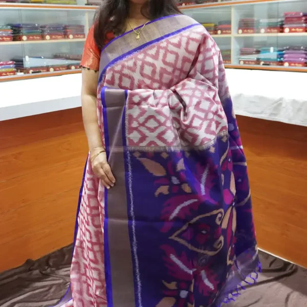 PRSC257 - Onion Pink & Nevy Blue - Pure Pochampally Silk Cotton Saree