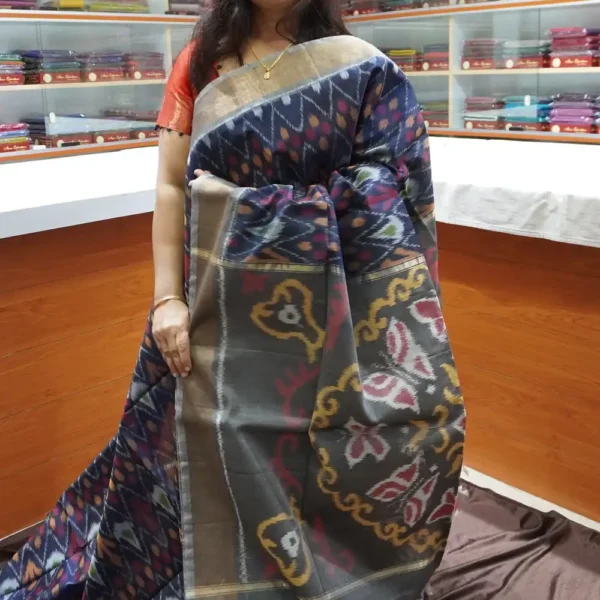 PRSC270 - Nevy Blue & Grey - Pure Pochampally Silk Cotton Saree