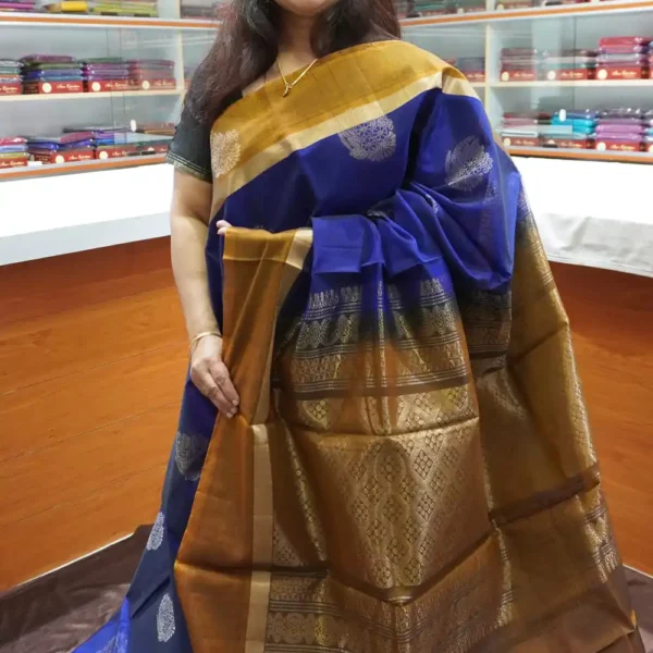 PRSC280 - Blue & Mehandi Green - Pure Handloom Silk Cotton Saree