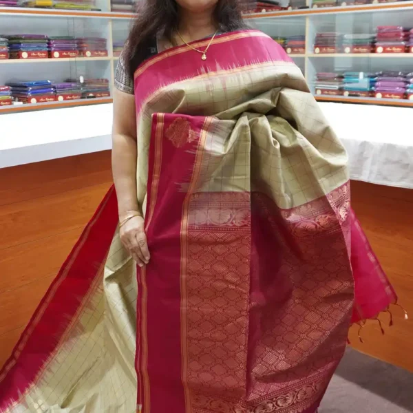 PRSK206 - Pista Green & Pink - Pure Kanchipuram Soft Silk Saree