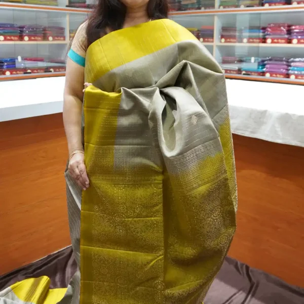 PRSK221 – Grey & Yellow – Half Pure Kanchipuram Silk Saree