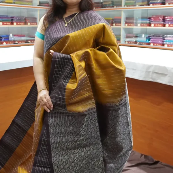 PRSK225 – Golden Yellow & Coffee Brown – Half Pure Kanchipuram Silk Saree
