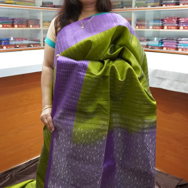 PRSK226 – Light Green & Lavender – Half Pure Kanchipuram Silk Saree