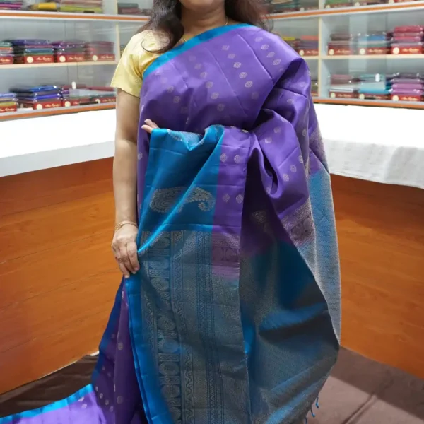 PRSK227 – Lavender & Peacock Blue – Half Pure Kanchipuram Silk Saree