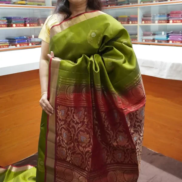 PRSK230 – Light Green & Maroon – Half Pure Kanchipuram Silk Saree