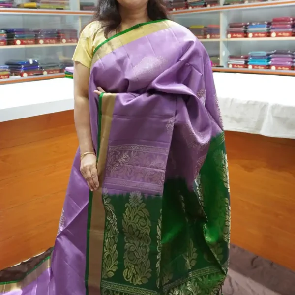 PRSK231 – Lavender & Green – Half Pure Kanchipuram Silk Saree
