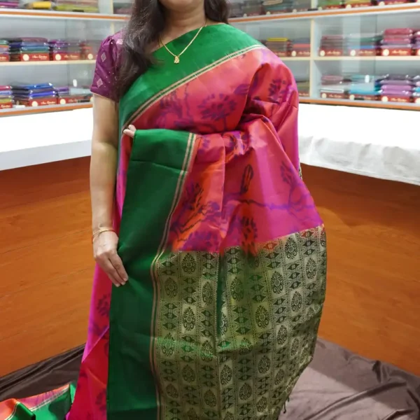 PRSK233 - Pink & Green - Pure Kanchipuram Soft Silk Saree