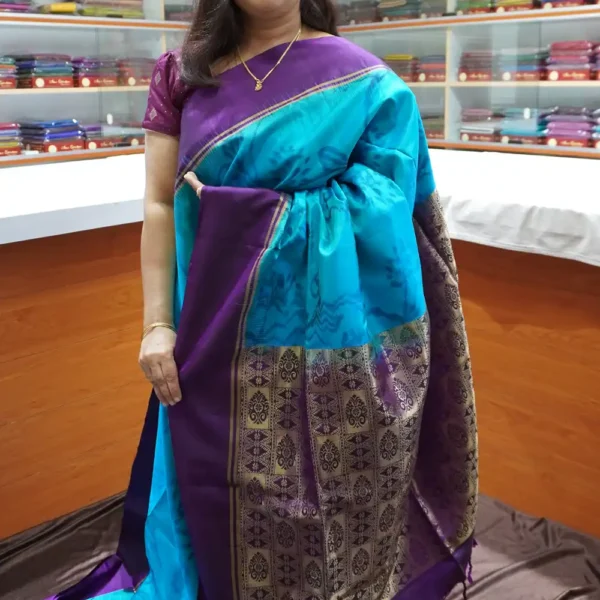 PRSK234 - Blue & Purple - Pure Kanchipuram Soft Silk Saree