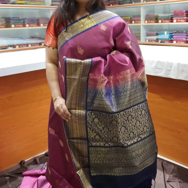 PRSK237 – Onion Pink & Nevy Blue – Half Pure Kanchipuram Silk Saree