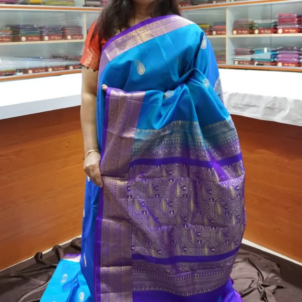 PRSK238 – Peacock Blue & Violet – Half Pure Kanchipuram Silk Saree