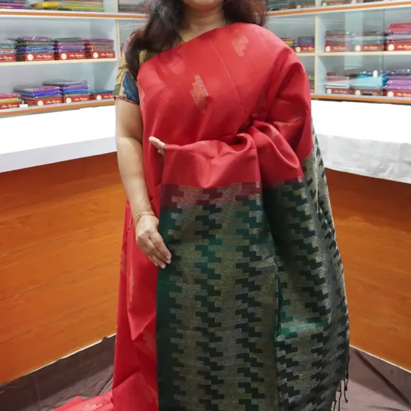 PRSK242 - Red & Green - Pure Kanchipuram Soft Silk Saree