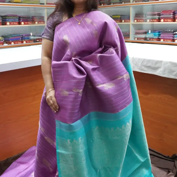 PRSK245 – Lavender & Blue – Pure Kanchipuram Silk Saree