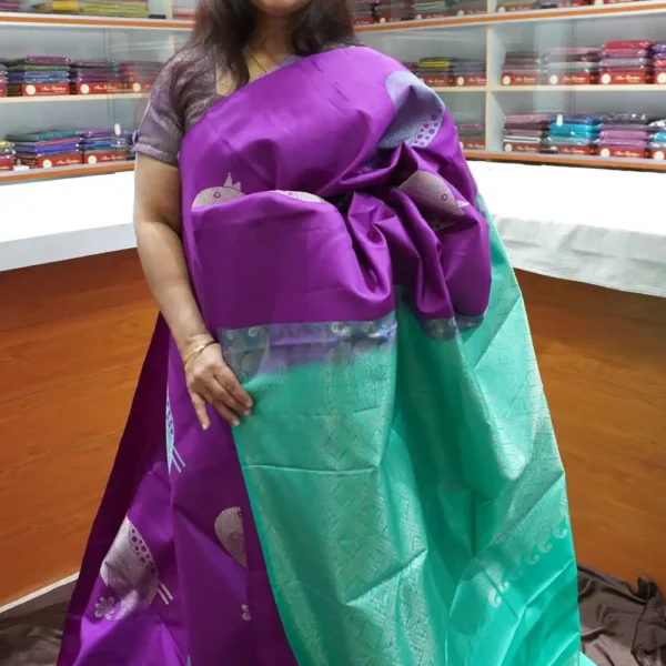 PRSK255 – Purple & Blue – Pure Kanchipuram Silk Saree