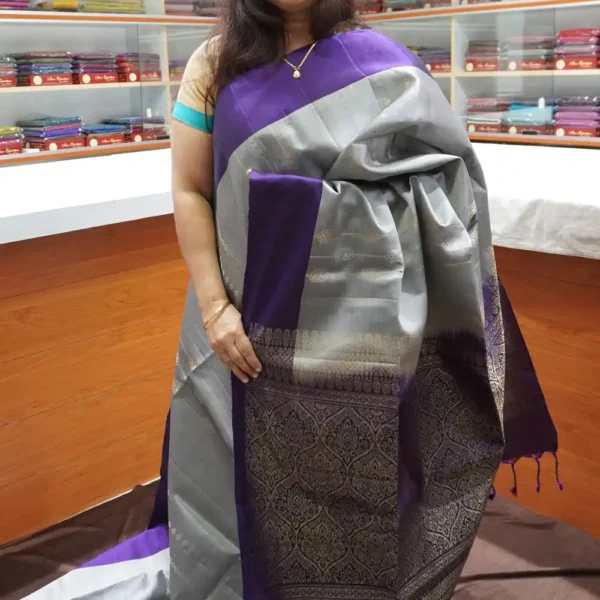 PRSK256 – Grey & Purple – Pure Kanchipuram Soft Silk Saree