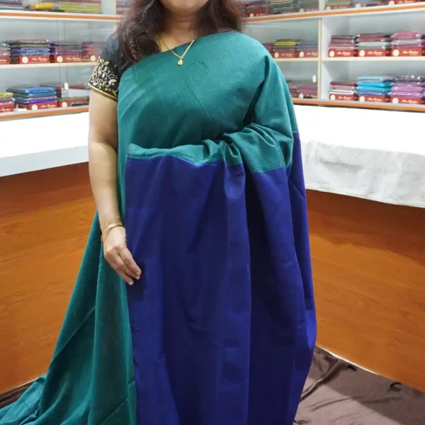 OFF51 – Peacock Blue & Royal Blue – Khadi Cotton Sarees