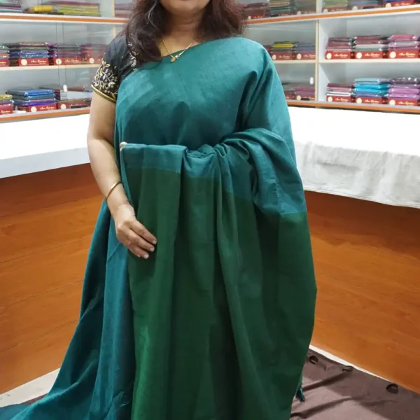 OFF58 – Peacock Green & Green – Khadi Cotton Sarees