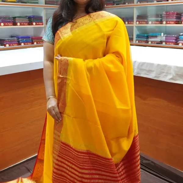 OFF59 – Yellow & Red – Semi Mysore Silk Saree