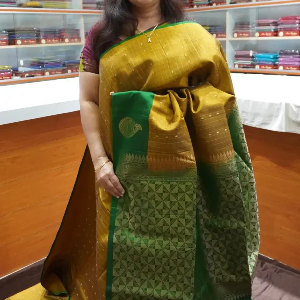 PRSK259 – Gold & Green – Pure Kanchipuram Soft Silk Saree