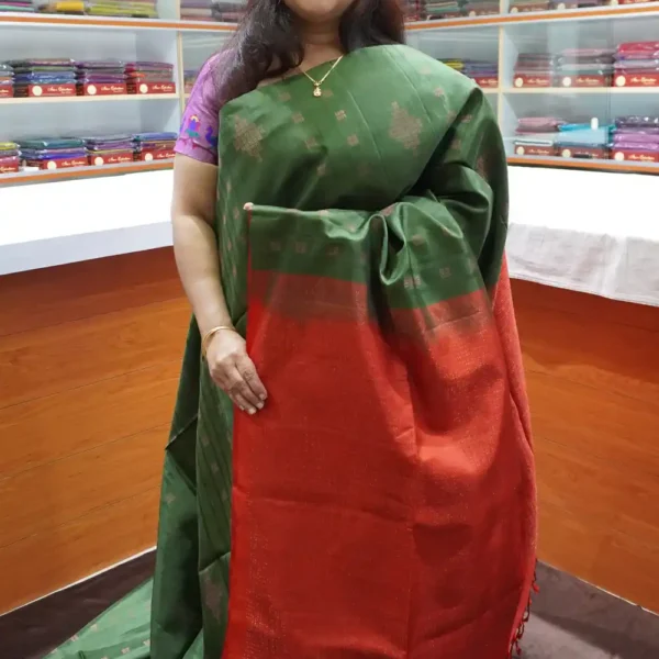 PRSK261 – Green & Red – Pure Kanchipuram Soft Silk Saree