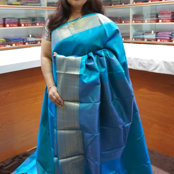 PRSK273 – Peacock Blue – Pure Kanchipuram Soft Silk Saree