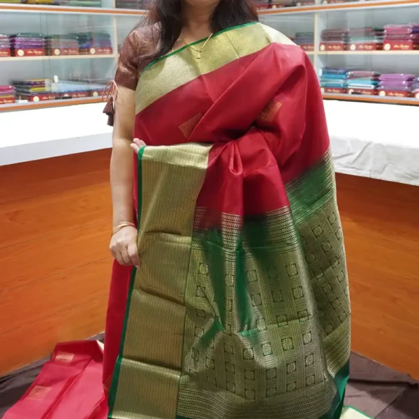 PRSK285 - Red & Green - Pure Kanchipuram Soft Silk Saree