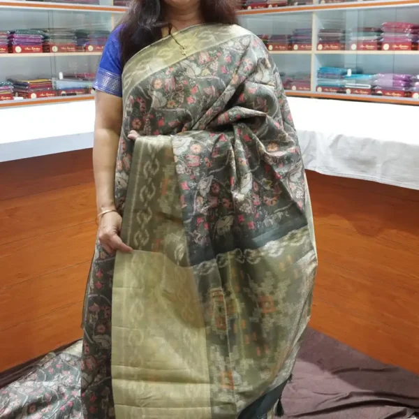 OFF78 – Green & Grey – Semi Tussar Silk Saree