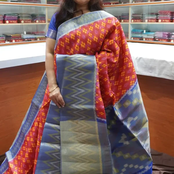 OFF79 – Red & Blue – Semi Tussar Silk Saree