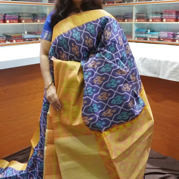 OFF87 – Dark Violet & Mustard Yellow – Semi Tussar Silk Saree