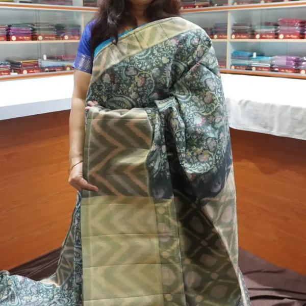 OFF88 – Peacock Green & Grey – Semi Tussar Silk Saree