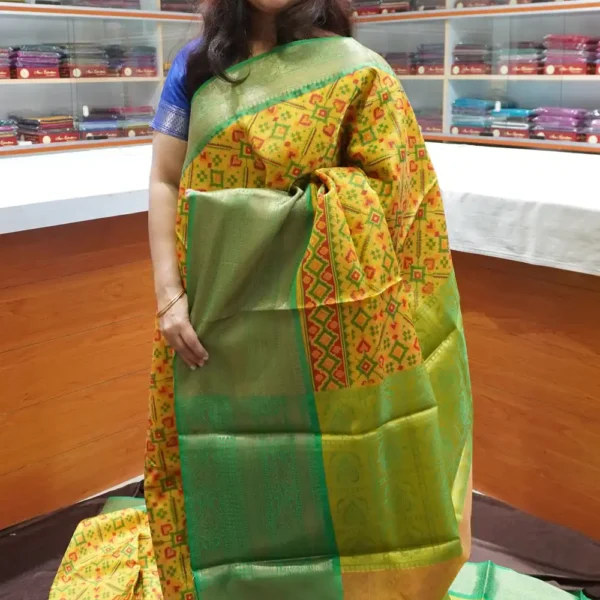 OFF94 – Yellow & Green – Kora Muslin Saree