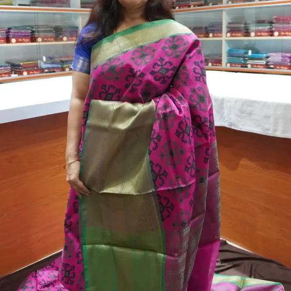 OFF99 – Pink & Green – Kora Muslin Saree