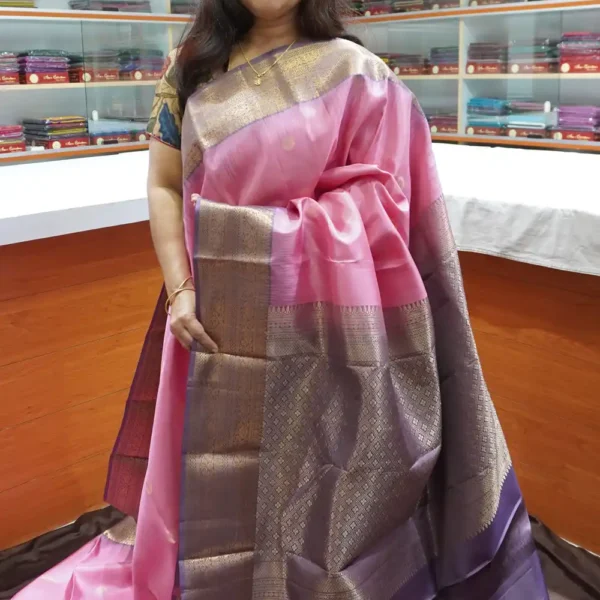 PRSK286 - Pink & Light Lavender - Pure Kanchipuram Soft Silk Saree