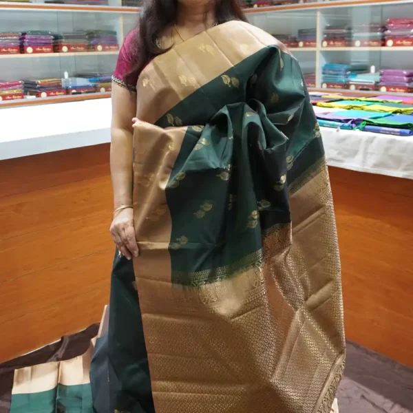 PRSK291 – Bottle Green & Brown – Half Pure Kanchipuram Silk Saree