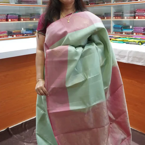 PRSK297 – Pista Green & Pink – Half Pure Kanchipuram Silk Saree